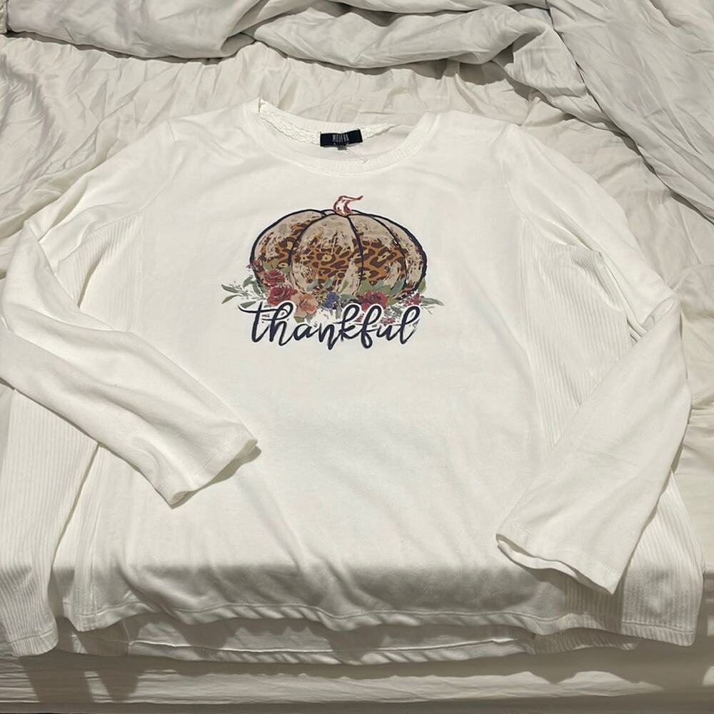 Modern Canvas XXL cream long sleeve Thankful pumpkin soft t shirt nwot